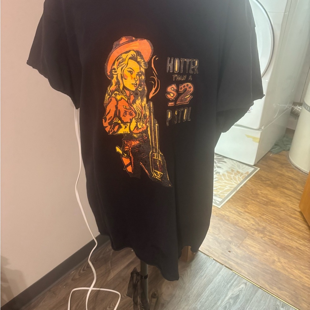Black Graphic Tee with Western Motif